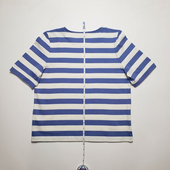 J.Crew Factory Short-Sleeve Striped Button-Shoulder Tee Women's Small Peri Blue - Picture 9 of 16